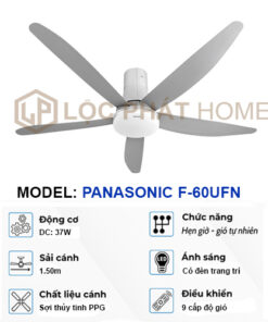 Quạt trần panasonic loại 5 cánh F-60UFN có đèn trang trí