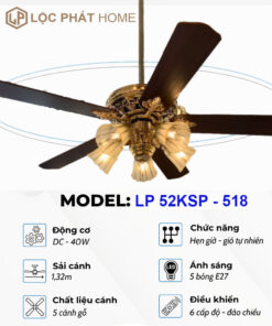 Thông số quạt trần 5 cánh gỗ LP 52KSP - 518