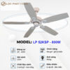 Thông số quạt trần 5 cánh gỗ LP 52KSP - 800W
