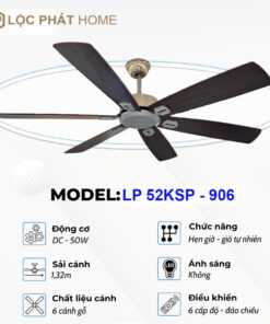 Thông số quạt trần 5 cánh gỗ LP 52KSP - 906