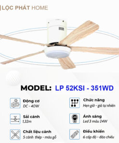 Thông số quạt trần 5 cánh sắt LP 52KSI - 351WD