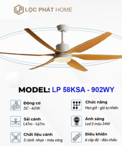 Thông số quạt trần 6 cánh nhựa LP 58KSA - 902W